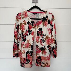 Talbots Women’s Small White Pink Floral Button Up Cardigan Sweater